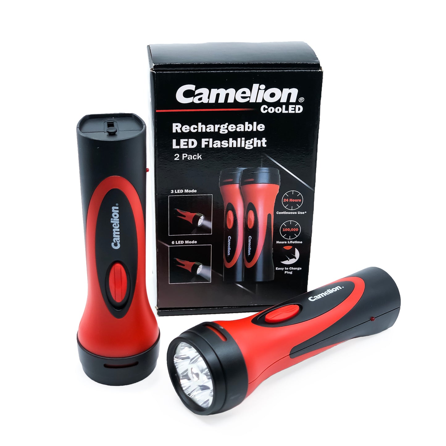 6 LED Rechargeable Plug-In Emergency Ready Flashlight Cardboard Box of