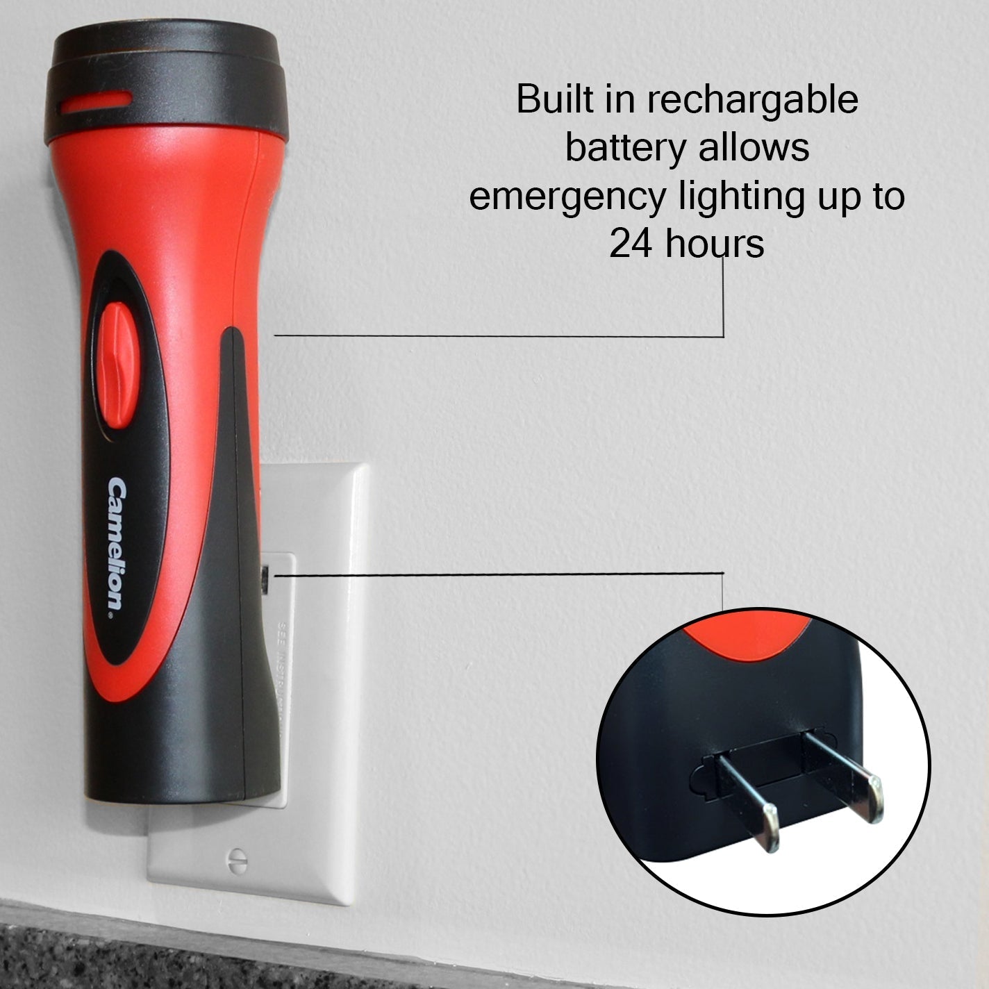 6 LED Rechargeable Plug-In Emergency Ready Flashlight Cardboard Box of