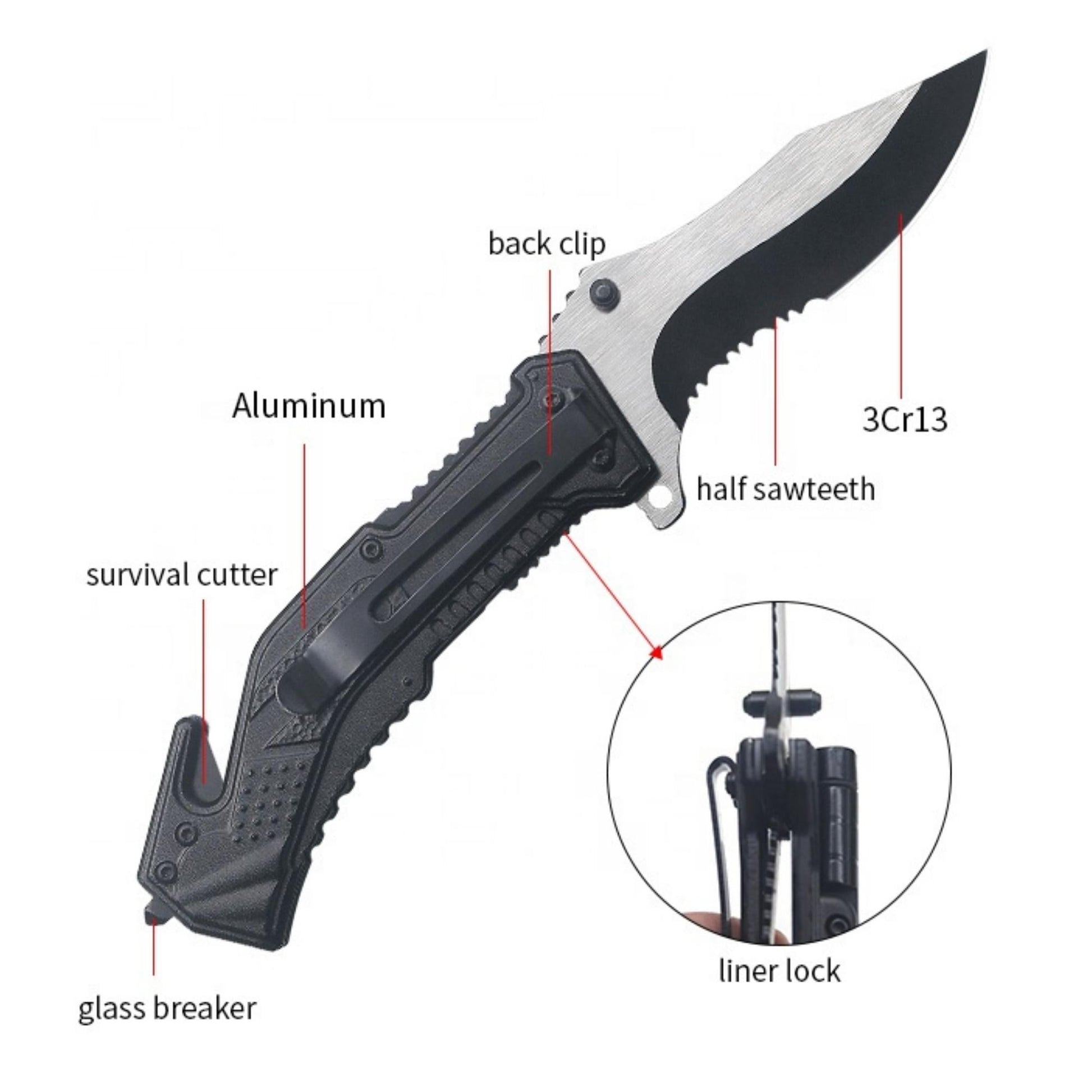 Pocket Knife with Clip Folding Knife Tactical Knife ( 5-in-1 )