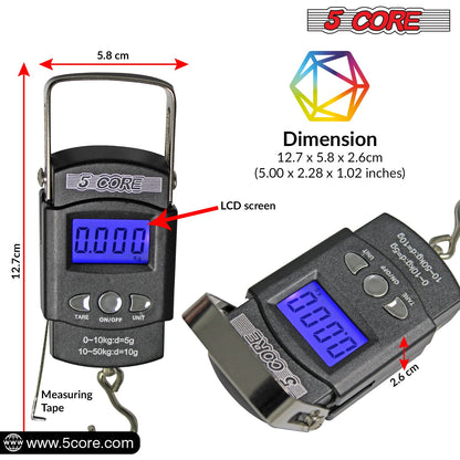 5Core Digital Fishing Scale 110lb/50kg Hanging Luggage Weighing Scales