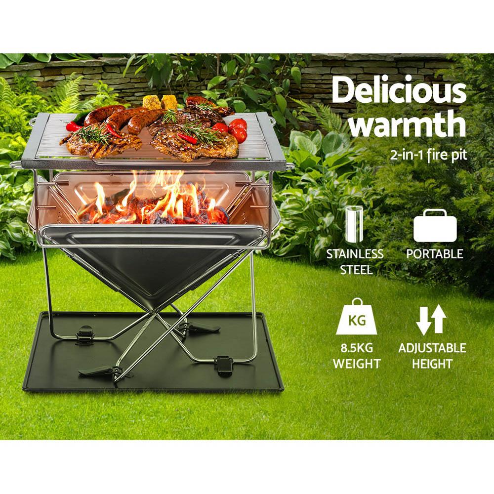 Grillz Camping Fire Pit BBQ Portable Folding Stainless Steel Stove