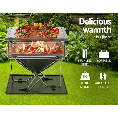 Grillz Camping Fire Pit BBQ Portable Folding Stainless Steel Stove