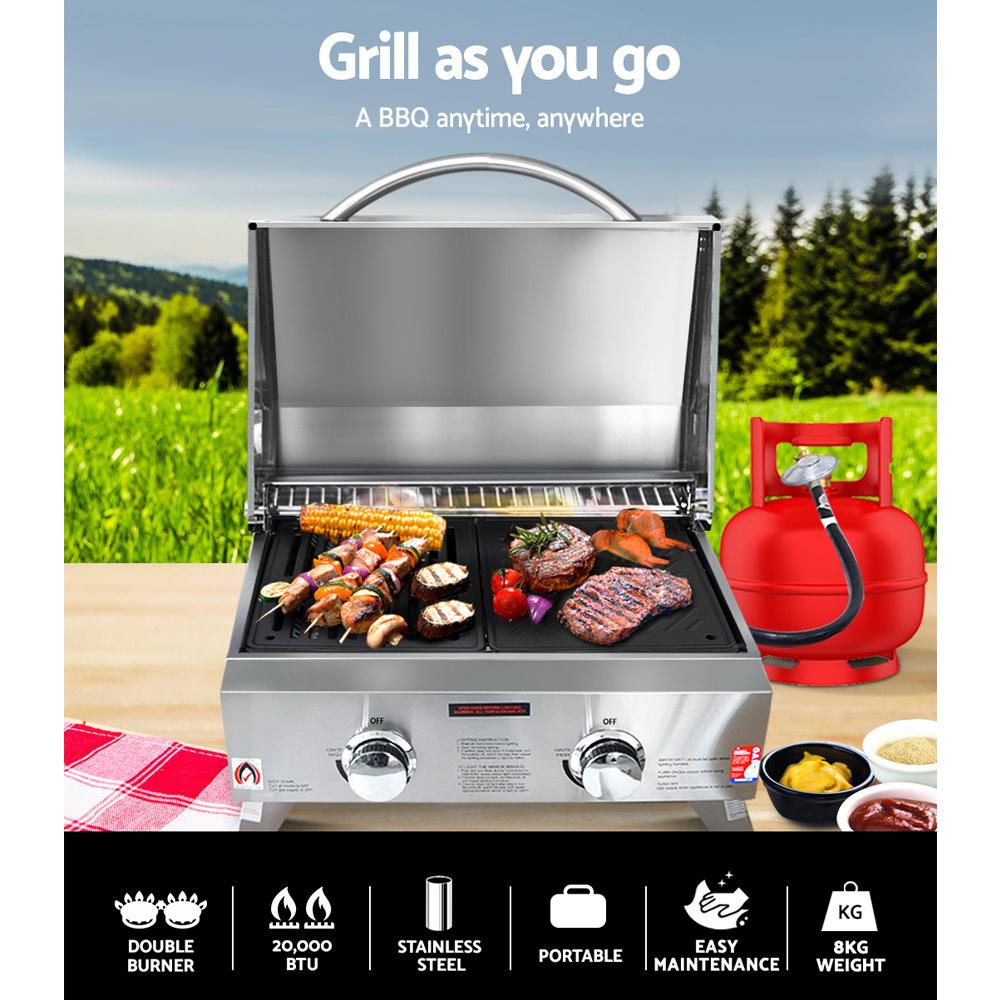 Grillz Portable Gas BBQ LPG Oven Camping Cooker Grill 2 Burners Stove