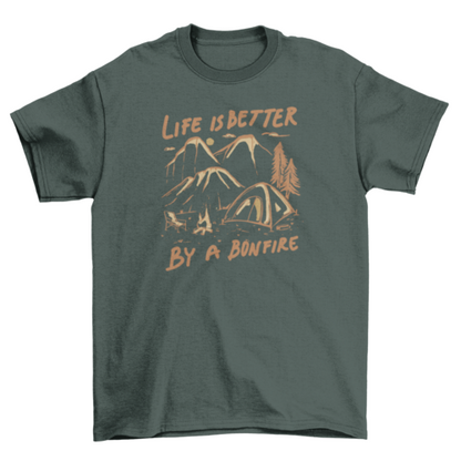 Camping nature tent and bonfire t-shirt