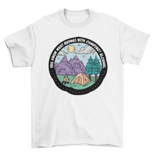 Camping with alcohol badge t-shirt