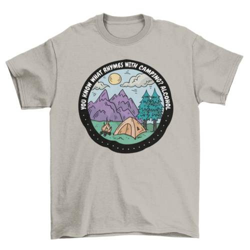 Camping with alcohol badge t-shirt