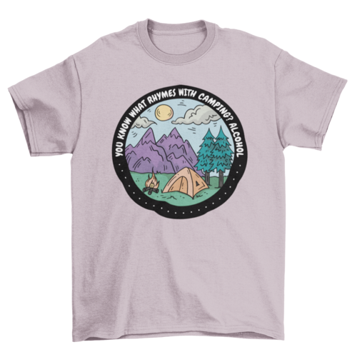 Camping with alcohol badge t-shirt