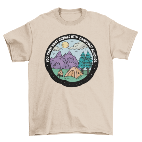 Camping with alcohol badge t-shirt