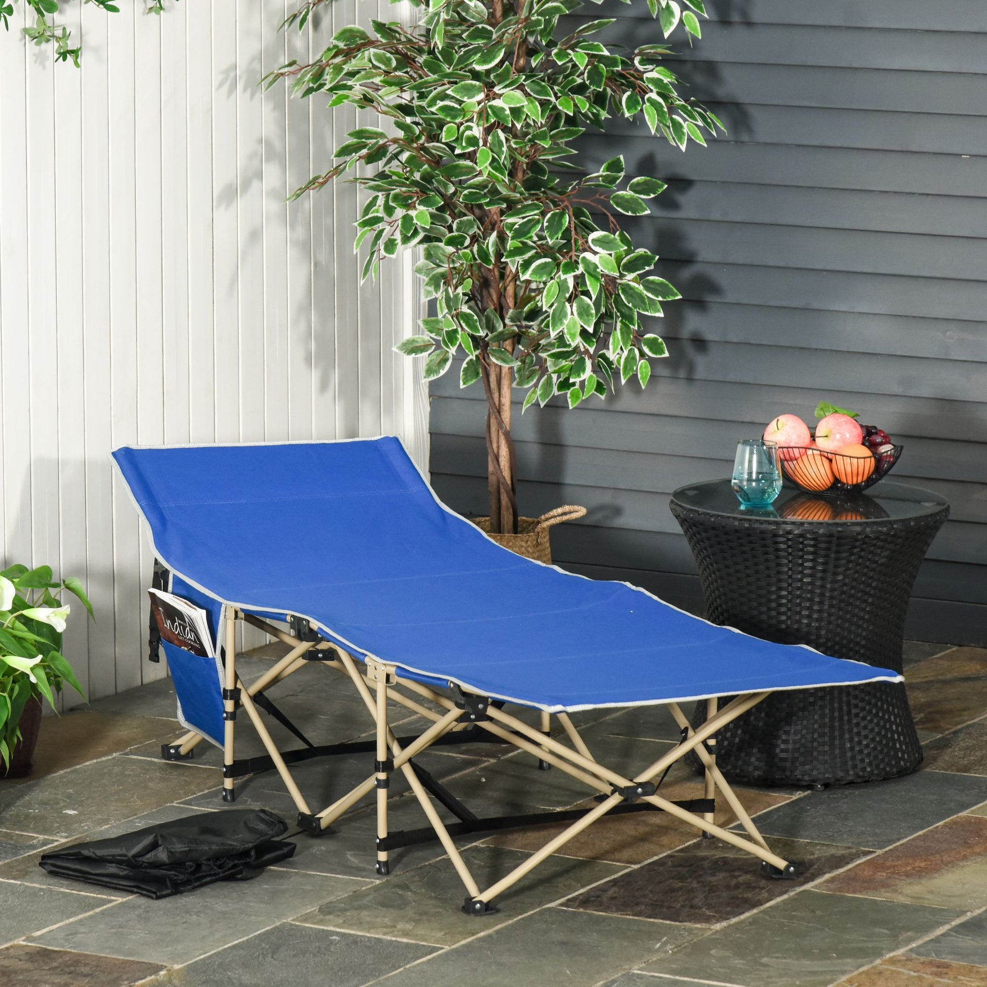 Outsunny Wide Folding Camping Cot for Single Person - Navy Blue