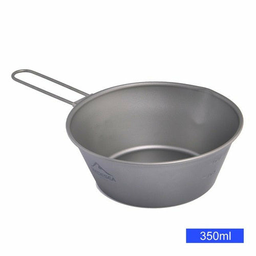 Camping Titanium Bowl Tableware Cookware Foldable Handle Outdoor Cup