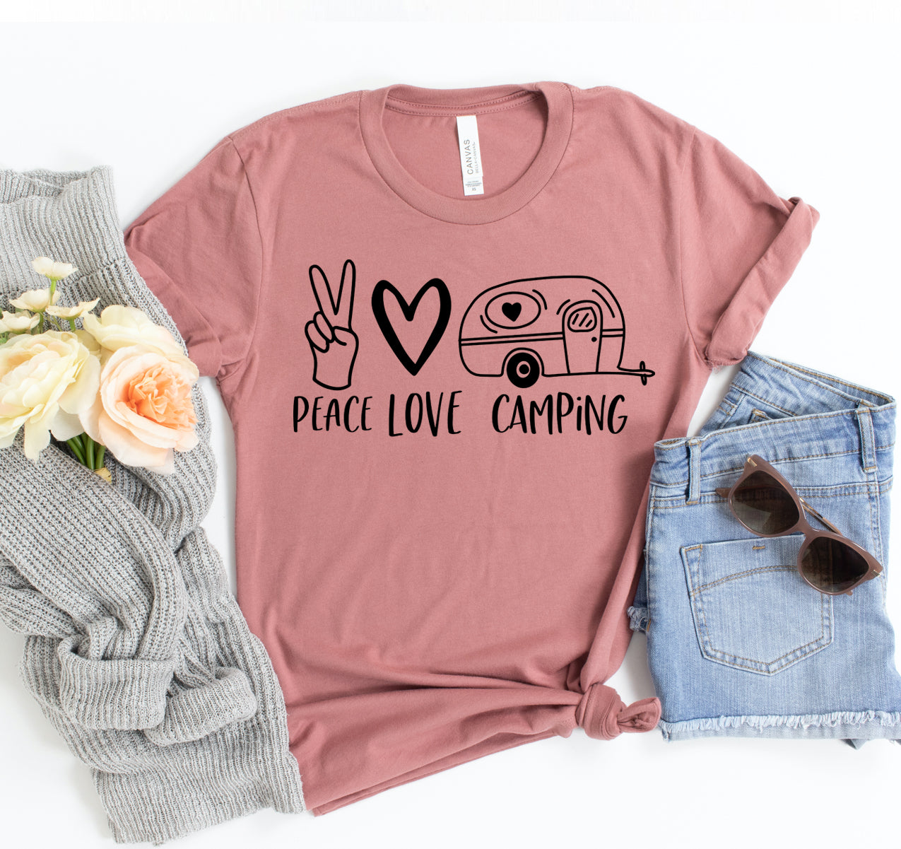 Bella Canvas Peace Love Camping T-shirt - Unisex, Short Sleeves