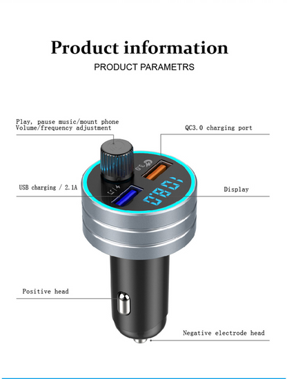 QC 3.0 Dual USB Fast Car Charger with Bluetooth Mp3 Player