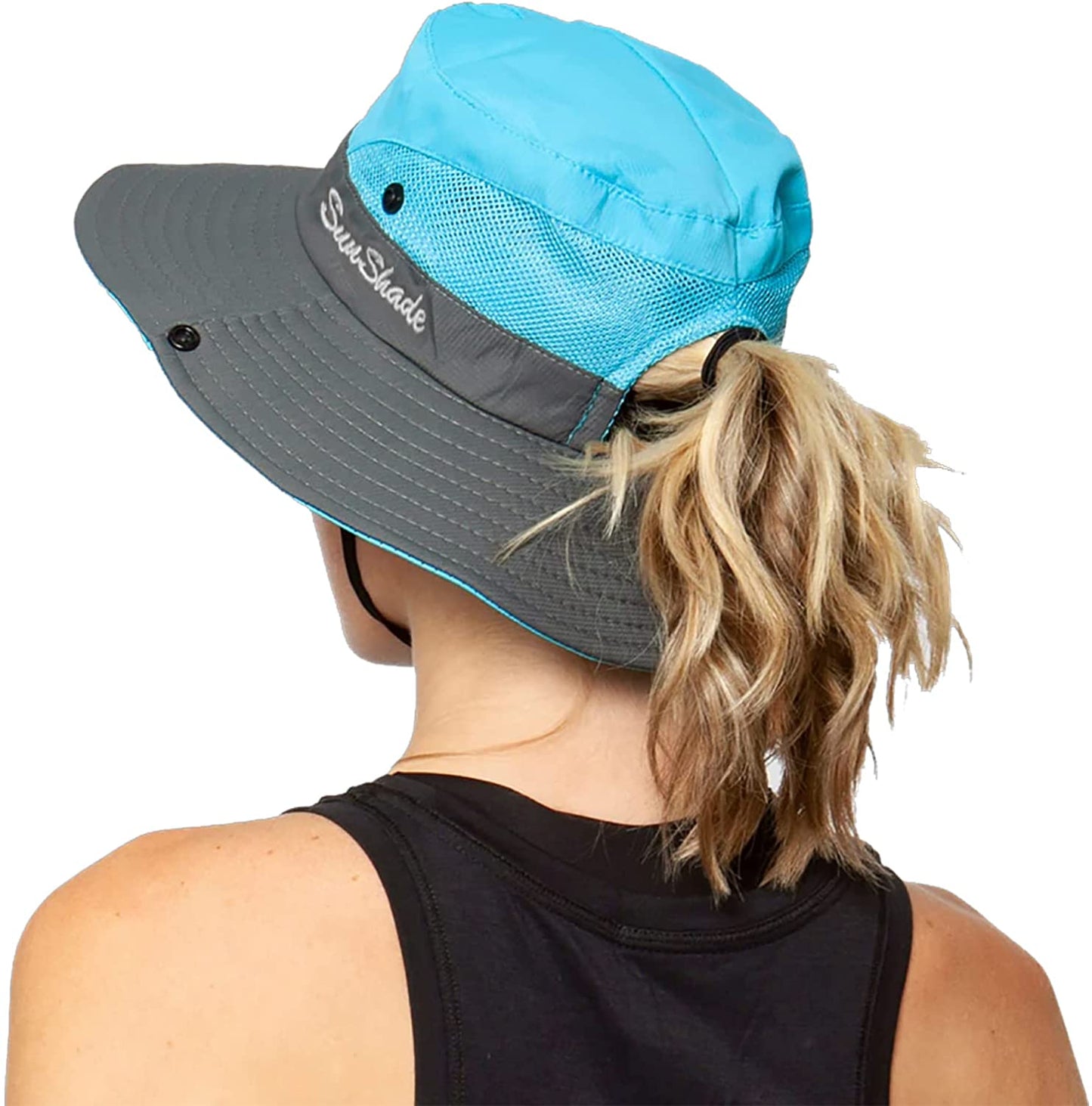 Womens UV Protection Hat Foldable Wide Brim Ponytail Sun Hats