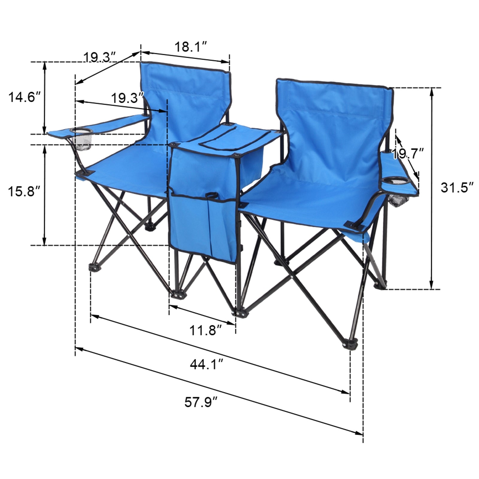 Portable Outdoor 2-Seat Folding Chair with Removable Sun Umbrella