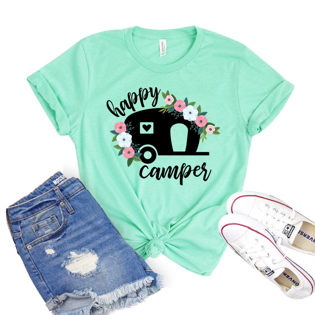 Unisex Bella Canvas Happy Camper T-shirt With Short Sleeves