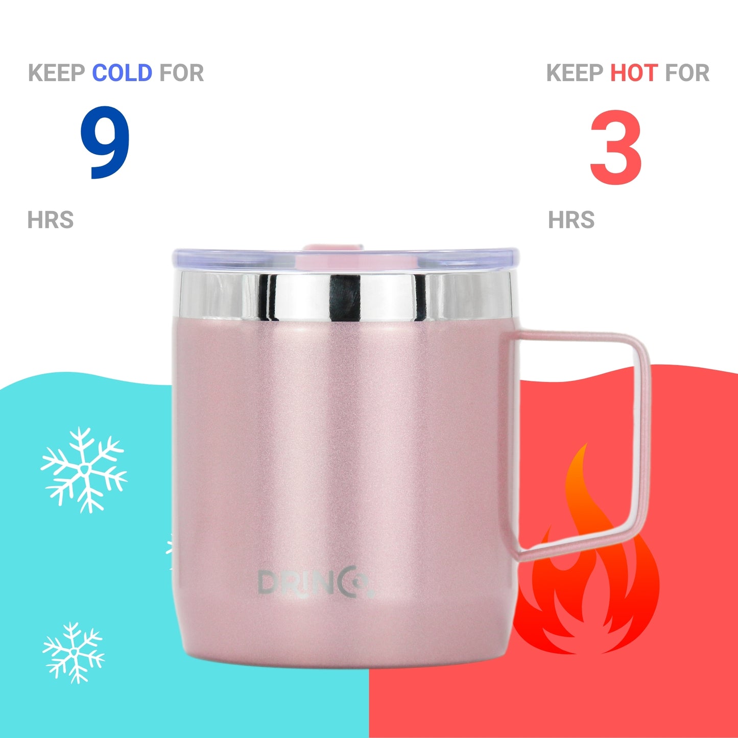 DRINCO® 14 oz Vacuum Insulated Camping Coffee Mug, Pinkish Grey