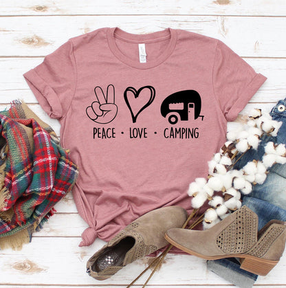 Bella Canvas Peace Love Camping T-shirt - Soft Textile Flex Print