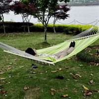 Outsunny 75" Striped Outdoor Camping Hammock Lounge Bed Garden w/