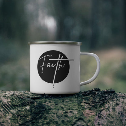 Enamel Camping Mug, Faith - Christian Affirmation - Black and White