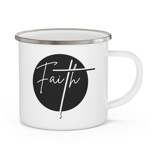 Enamel Camping Mug, Faith - Christian Affirmation - Black and White