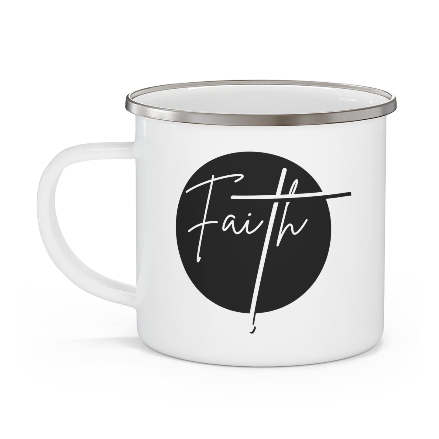 Enamel Camping Mug, Faith - Christian Affirmation - Black and White