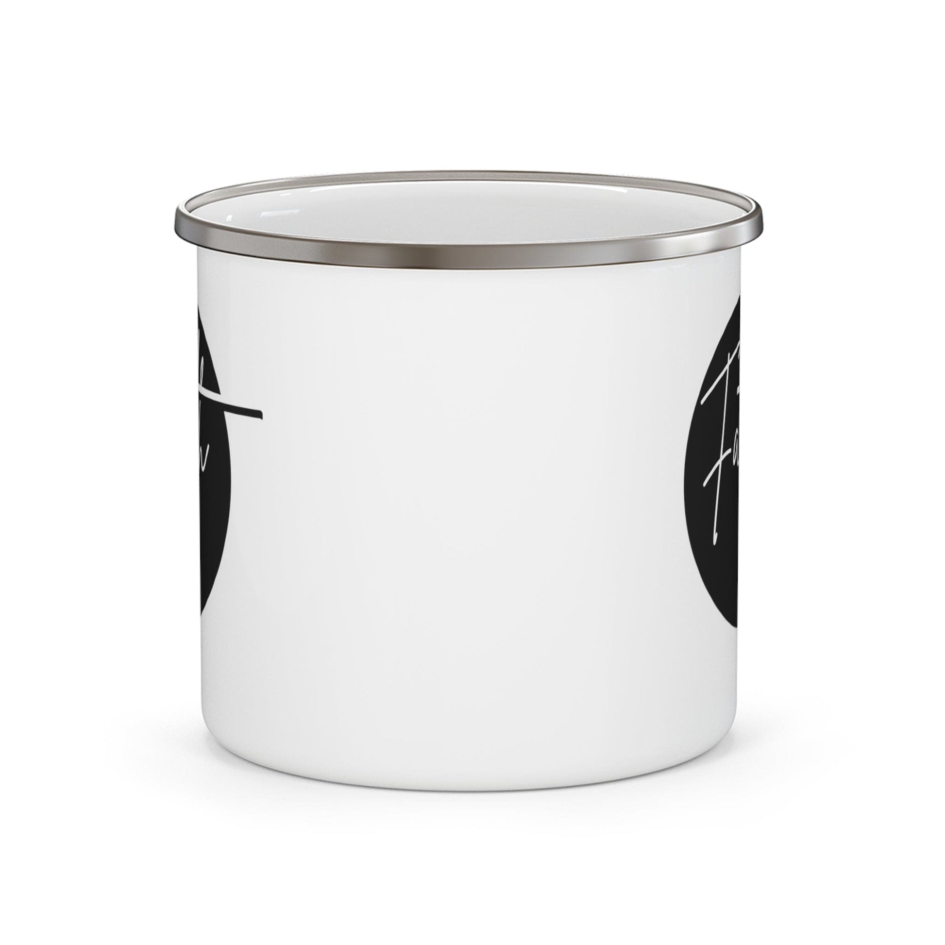 Enamel Camping Mug, Faith - Christian Affirmation - Black and White