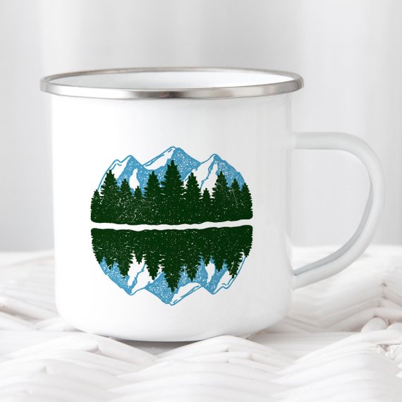 Mountain View Mug, Enamel Mug for Camping - 10 oz