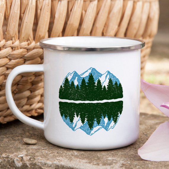 Mountain View Mug, Enamel Mug for Camping - 10 oz