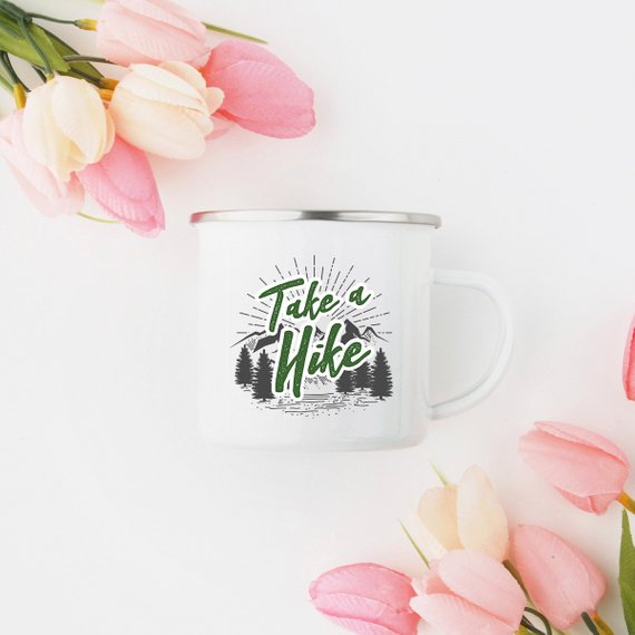 "Take A Hike" Enamel Mug, Hiking Gift for Hiker