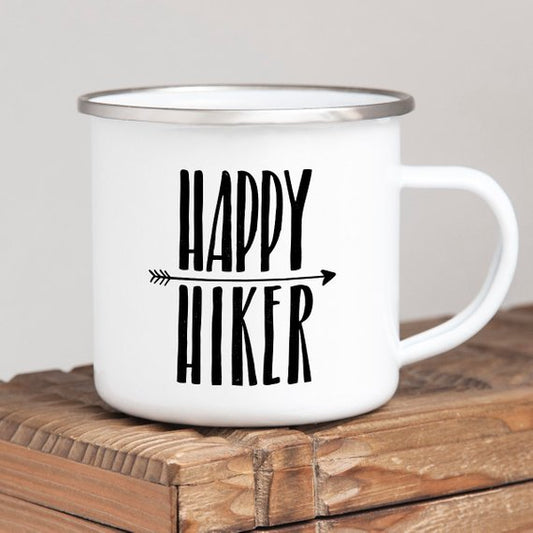 "Happy Hiker" Enamel Mug, Hiking Gift for Hiker