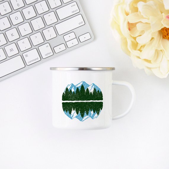 Mountain View Mug, Enamel Mug for Camping - 10 oz