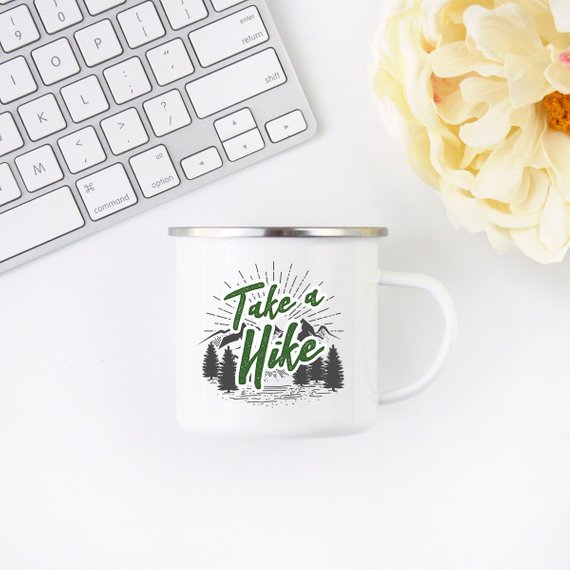 "Take A Hike" Enamel Mug, Hiking Gift for Hiker