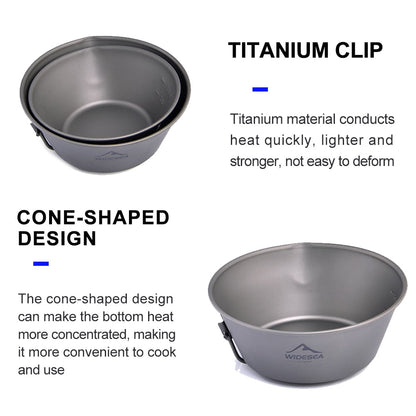 Camping Titanium Bowl Tableware Cookware Foldable Handle Outdoor Cup