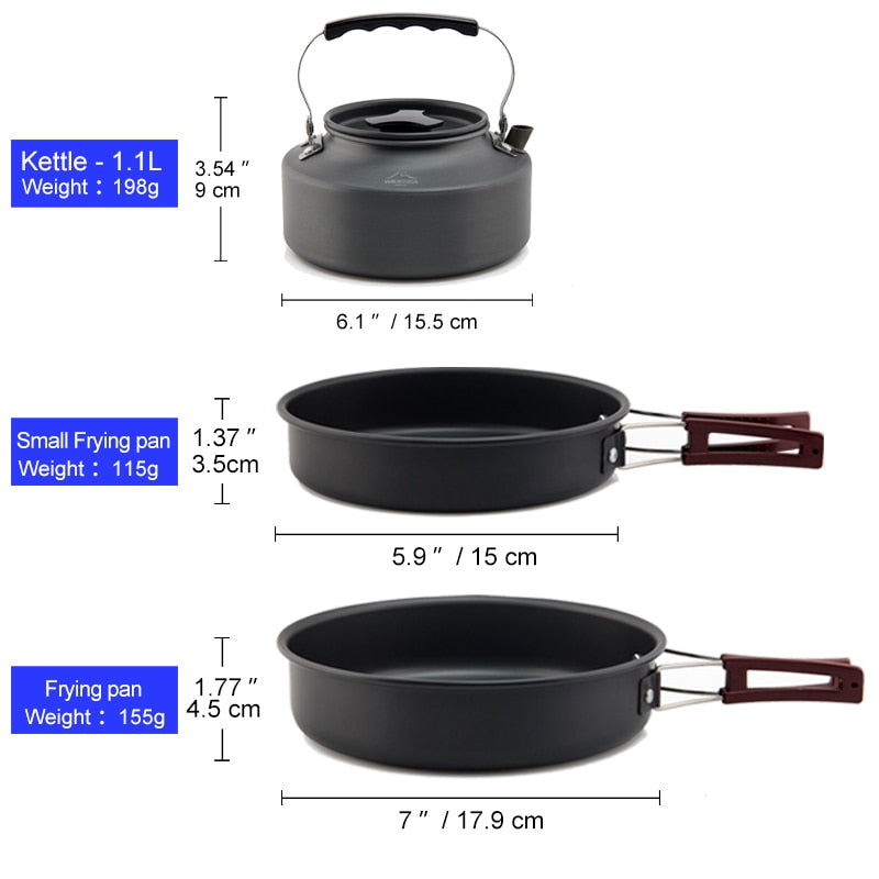 Camping Cookware Set Outdoor Pot Tableware Kit Cooking Water Kettle