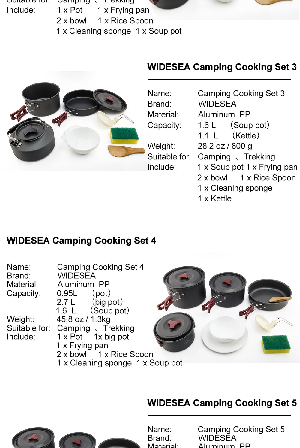 Camping Cookware Set Outdoor Pot Tableware Kit Cooking Water Kettle