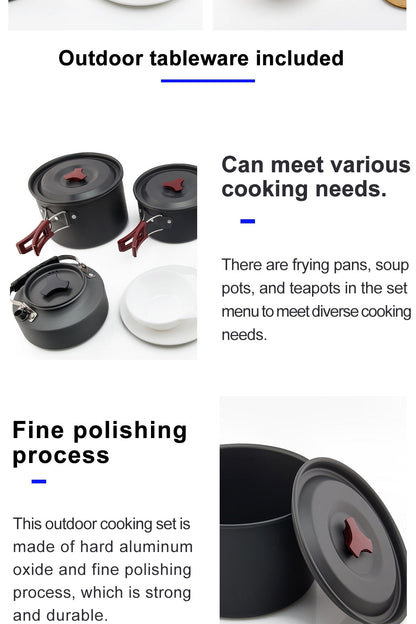 Camping Cookware Set Outdoor Pot Tableware Kit Cooking Water Kettle