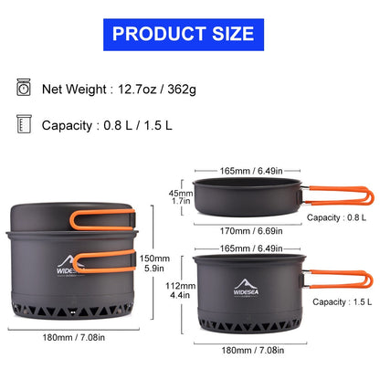 Camping 1.3L 2.3L Cookware Outdoor Cooking Set Heat Cooker Travel