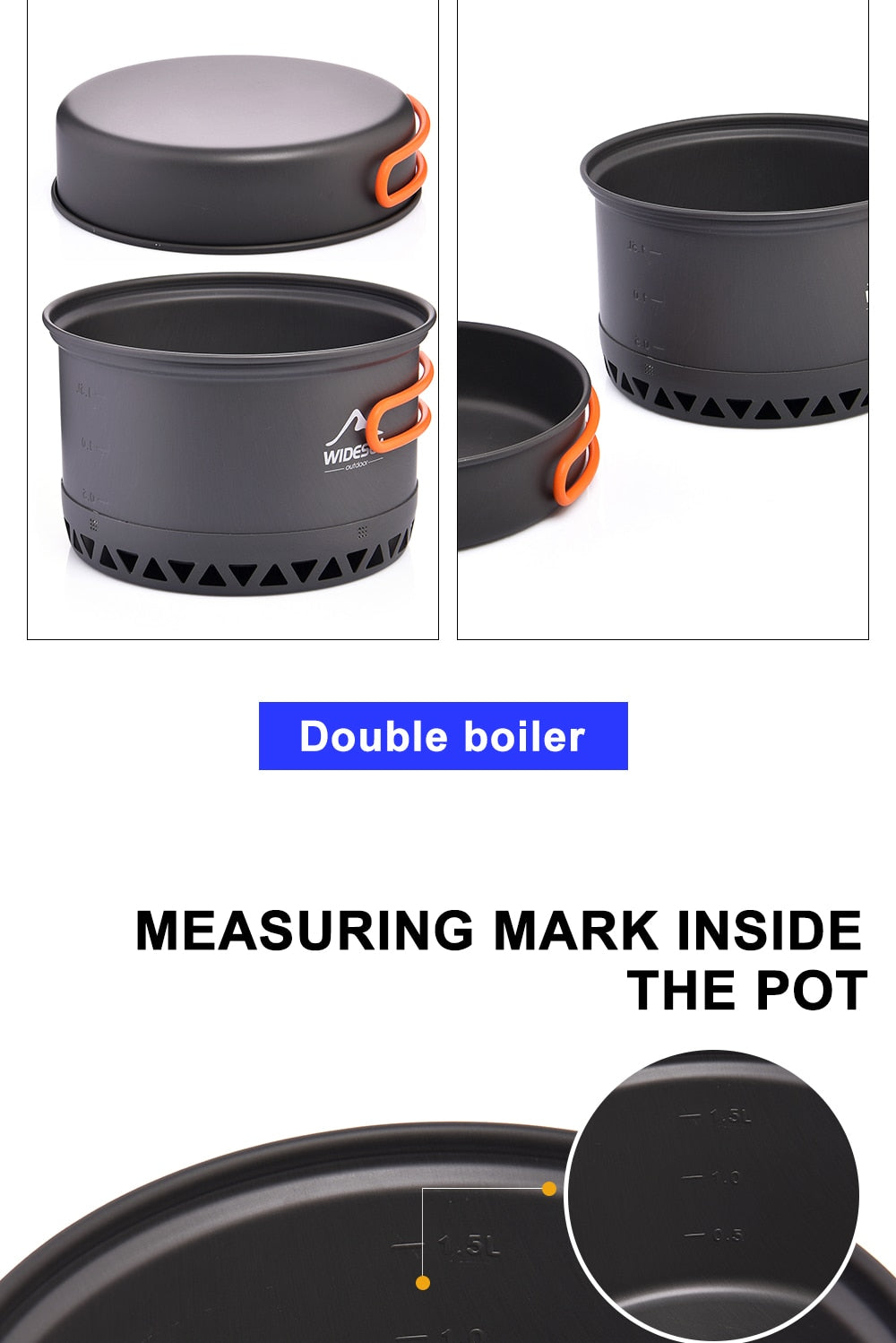 Camping 1.3L 2.3L Cookware Outdoor Cooking Set Heat Cooker Travel