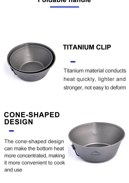 Camping Titanium Bowl Tableware Cookware Foldable Handle Outdoor Cup