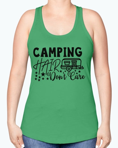 camping hair don't care- Camping-  Racerback Tank