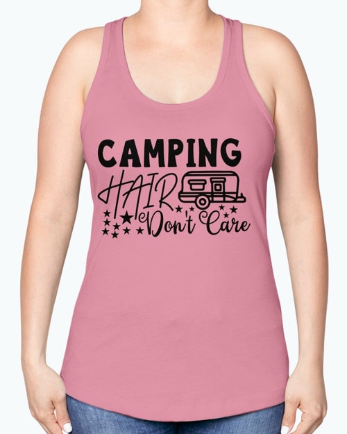 camping hair don't care- Camping-  Racerback Tank