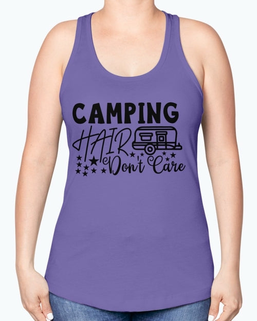 camping hair don't care- Camping-  Racerback Tank