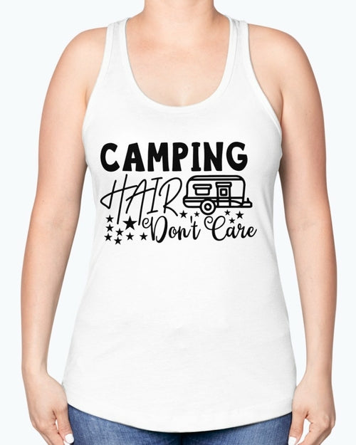 camping hair don't care- Camping-  Racerback Tank