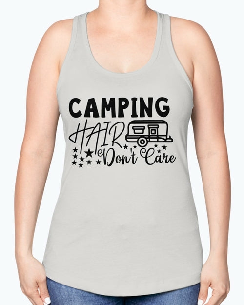 camping hair don't care- Camping-  Racerback Tank