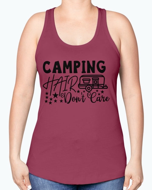 camping hair don't care- Camping-  Racerback Tank